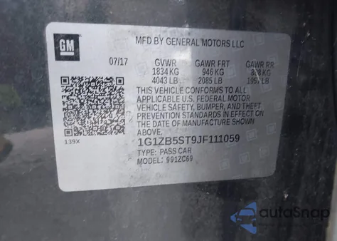 2018 Chevrolet Malibu 1Ls из США, поврежденный, VIN 1G1ZB5ST9JF111059